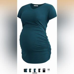 Maternity V-Neck Ruched Top - Teal